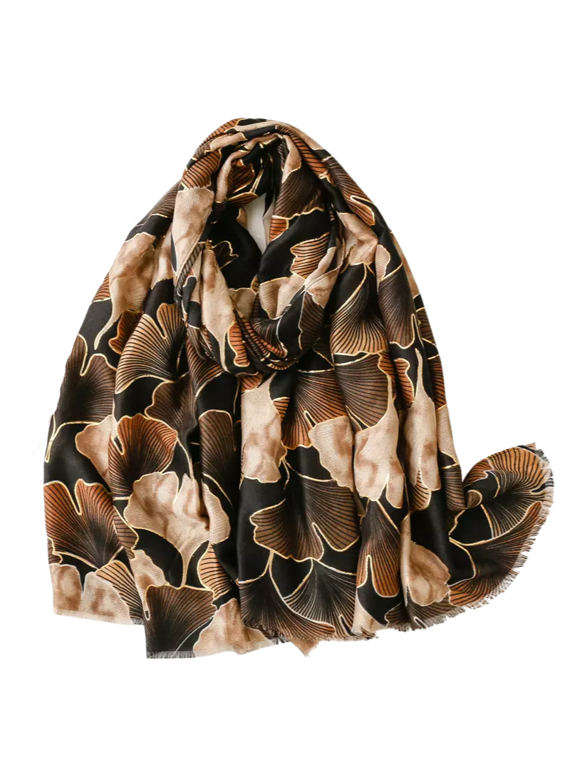 Hijab Premium | Feuillage Marron avec finitions dorées