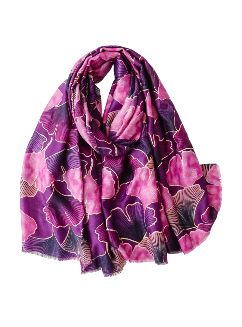 Hijab Premium | Feuillage Violet avec finitions dorées