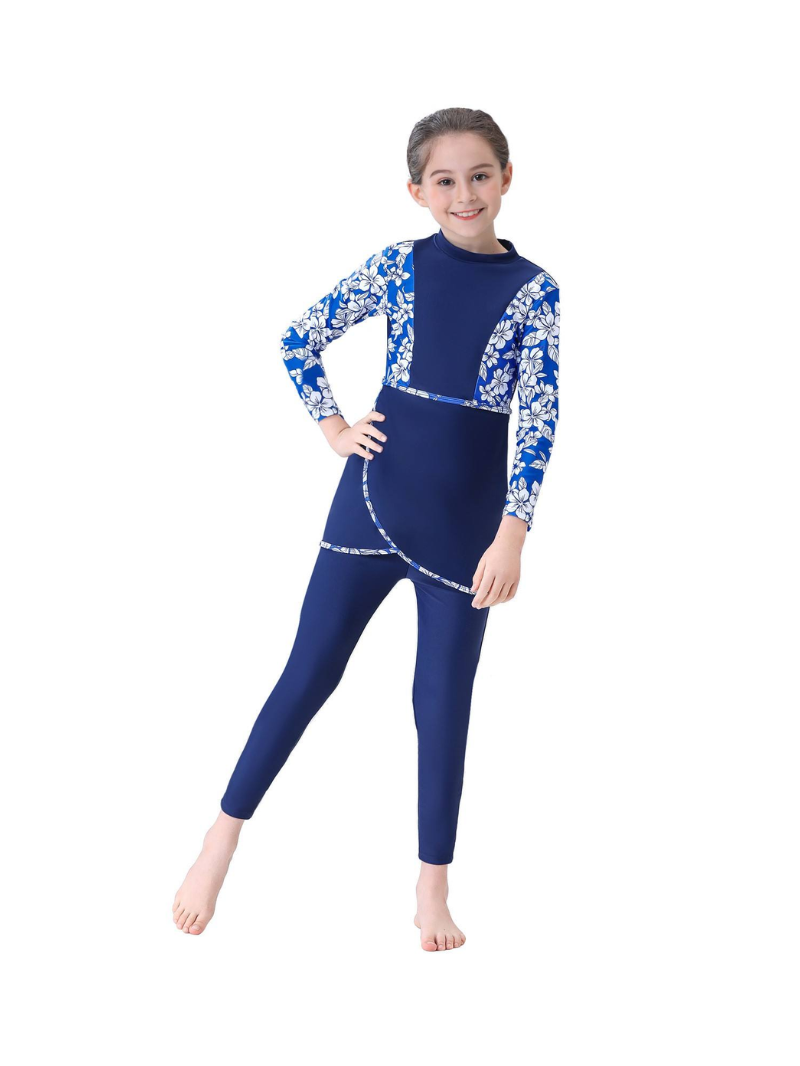 Burkini enfant - Bleu fleurette