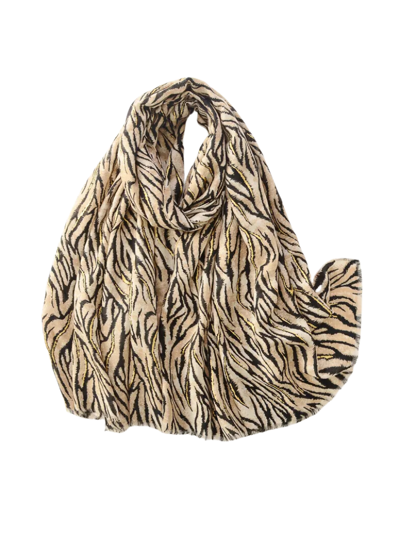 Hijab Premium | Zebré beige avec finitions dorées