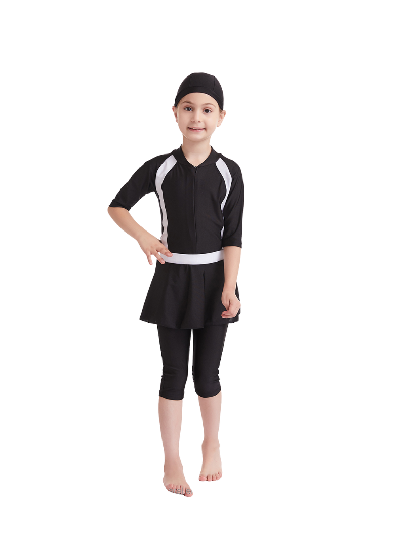 Burkini enfant - Noir blanc