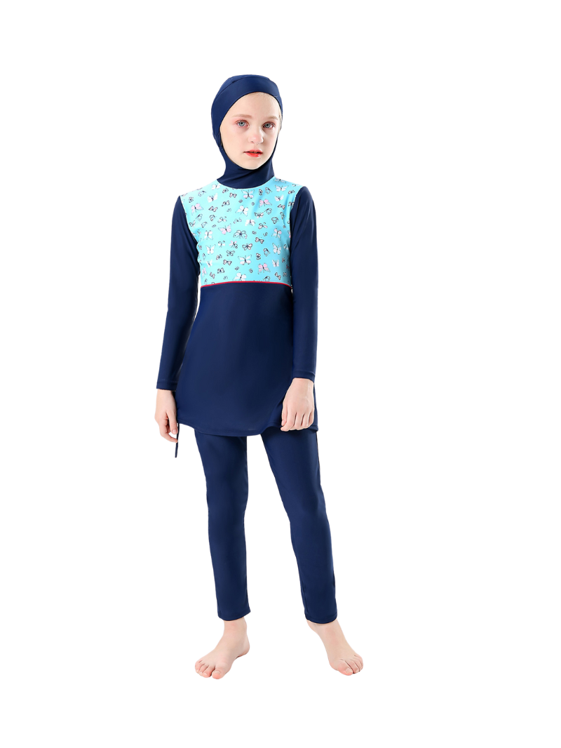 Burkini enfant -  Bleu papillons