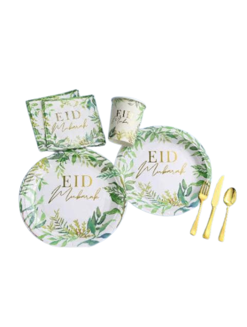 Vaisselle Jetable (10 pers.) | Feuillage vert Eid Mubarak